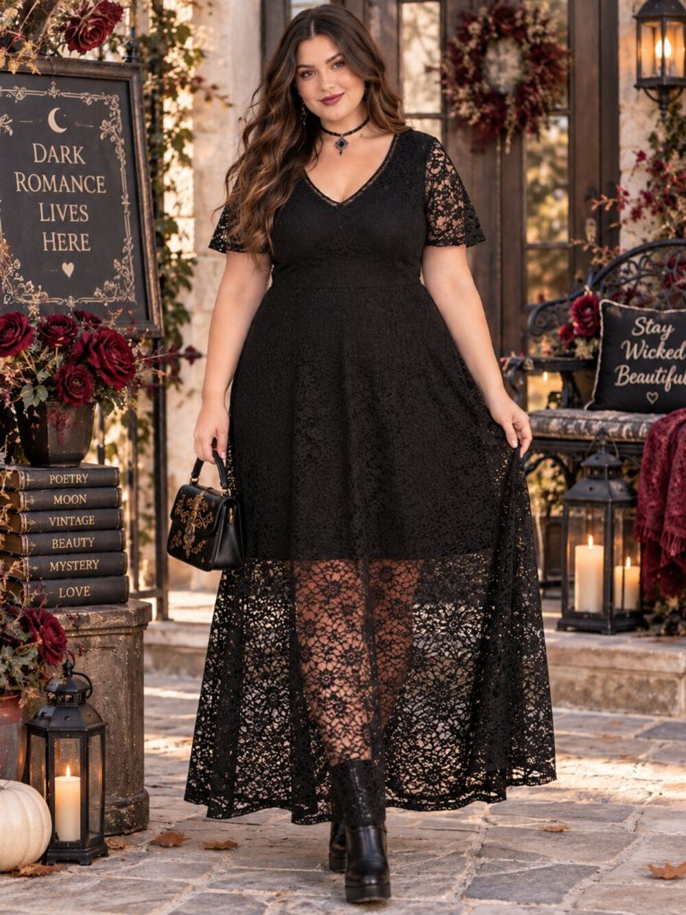 Torrid Dress Black Overlay Lace Stretch Flutter Sleeve 🖤Dark Romance Whimsigoth